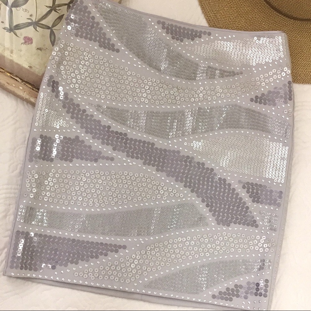 White House Black Market Silver Sequin Pencil Skirt